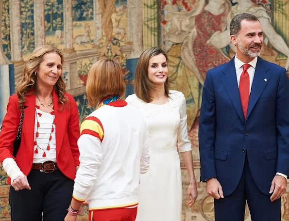 Rio 2016 Olympic and Paralympic medalists at El Pardo Palace, Letizia wore Felipe Varela Dress and Magrit sandals