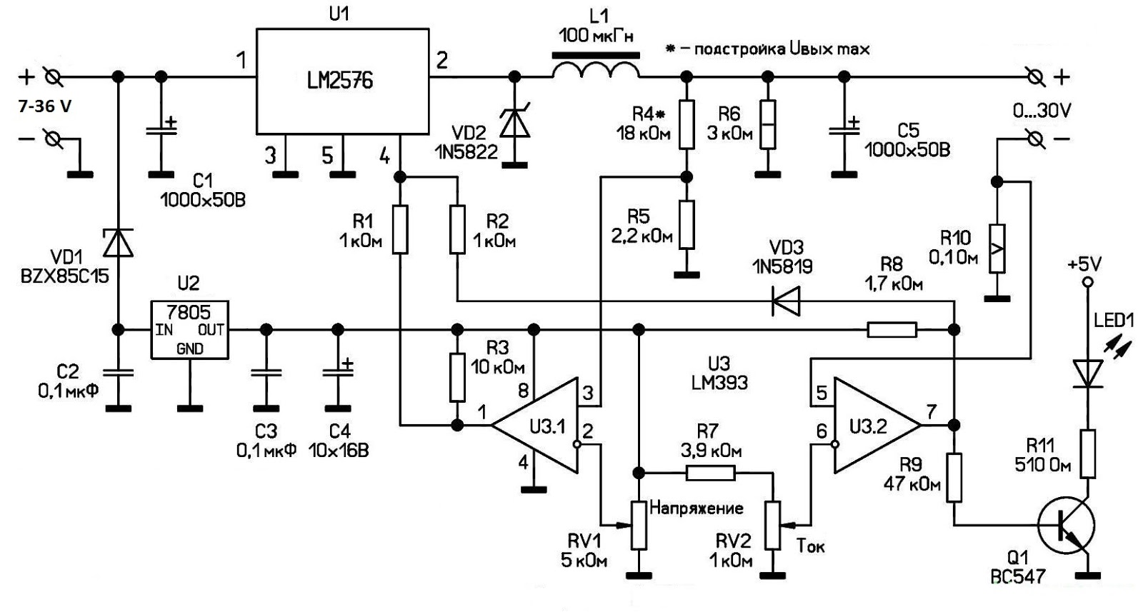 Стабилизатор напряжения с внешними регулирующими транзисторами В/А