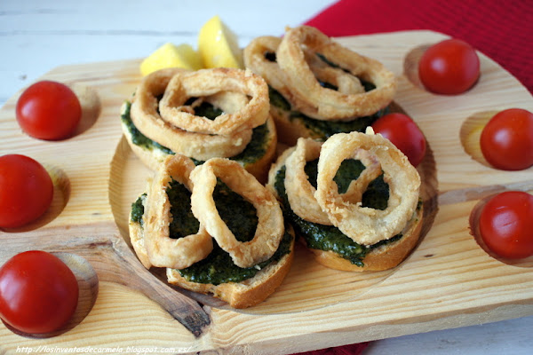 Tostas de calamares y salsa pesto