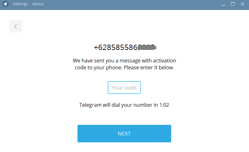 We have sent you a message in Telegram with the code.. Please enter your verification code