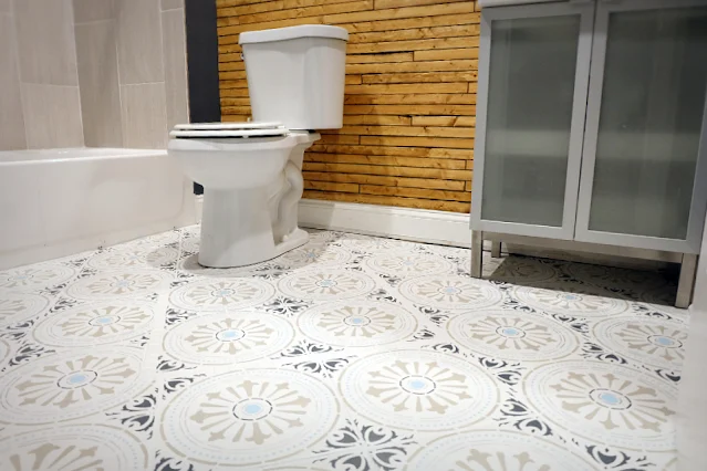 DIY painted ceramic tile floor stencil