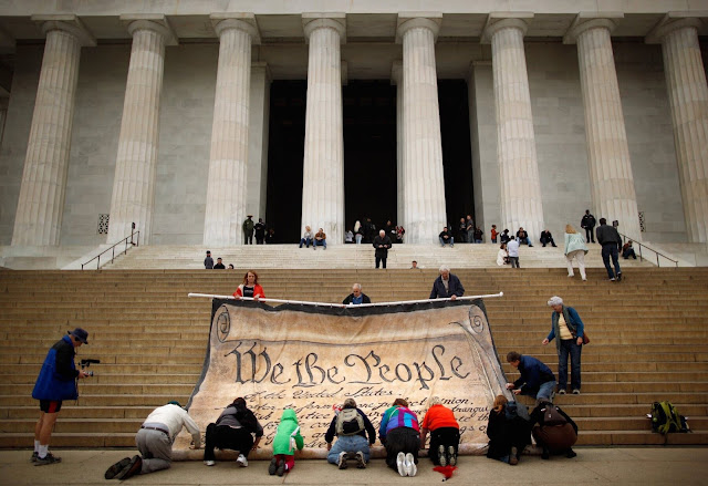 A demonstration at the Lincoln Memorial after the Supreme Court's Citizens United decision