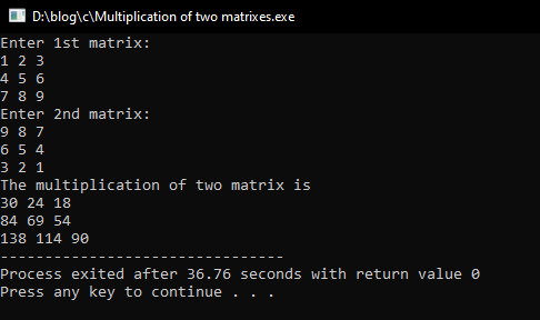 CS Assign: Write a C program to perform Multiplication of two matrixes.