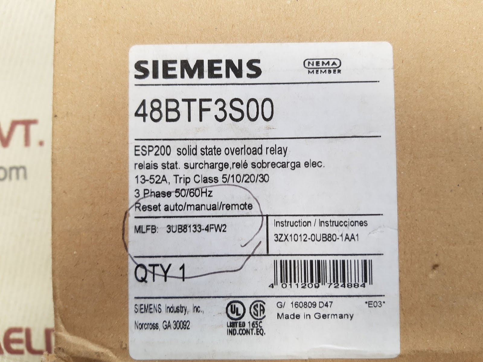 SIEMENS ESP200 SOLID STATE OVERLOAD RELAY 48BTF3S00 Aeliya Marine