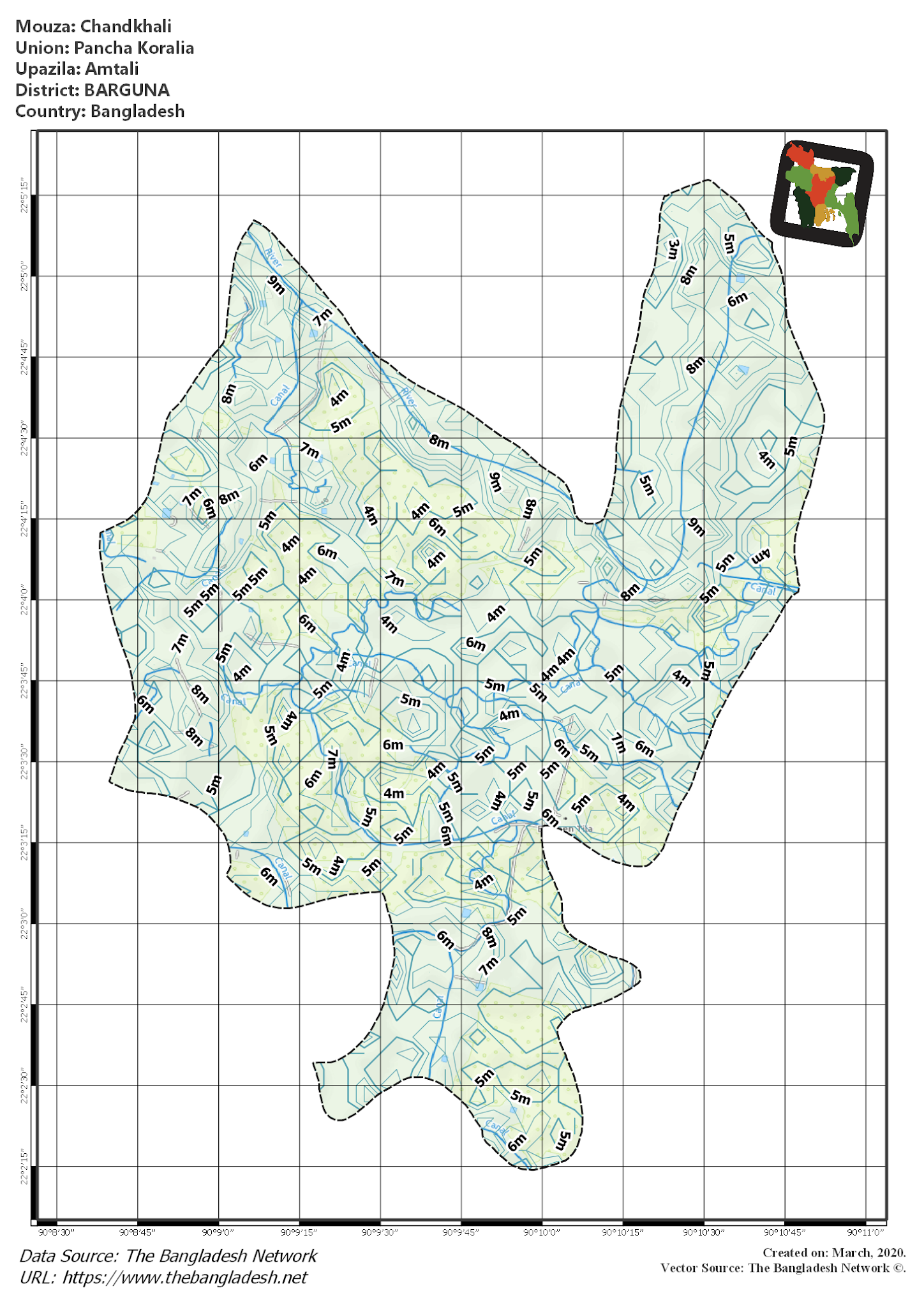 Map of Chandkhali Mouza of Amtali Upazila, BARGUNA, Bangladesh.