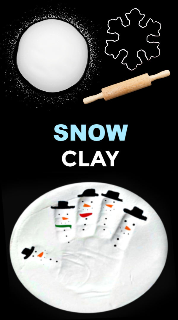 Make winter arts and crafts using this easy recipe for snow clay.  This icy-cold dough is great for making ornaments and other keepsakes for kids. #snow #snowcrafts #snowclay #snowclayrecipe #snowmancrafts #snowmanclay #snowrecipesforkids #snowrecipe #snowdough #snowplaydough #ornamentsdiy #snowmanhandprint #growingajeweledrose #activitiesforkids
