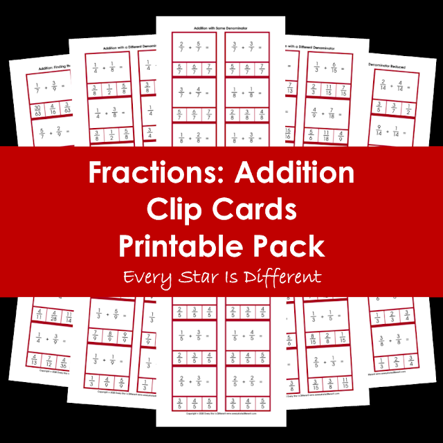 Fractions: Addition Clip Cards Printable Pack