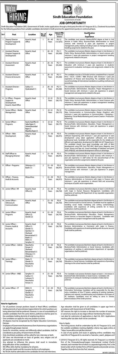 Sindh Education Foundation (SEF) Jobs 2021 in Pakistan Sindh Education Foundation (SEF) Jobs 2021 in Pakistan