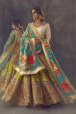 Ali Xheeshan Blue & Green Raw silk Bridal Dresses