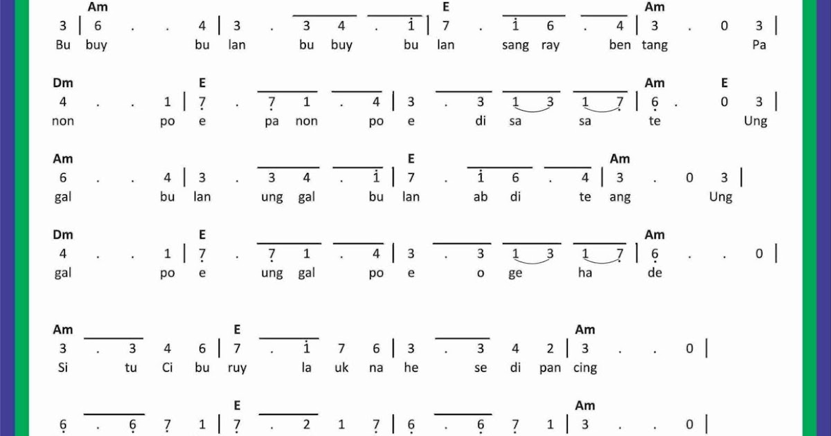 Not Angka Lagu Bubuy Bulan Sekitar Musik Not Angka Lagu Bubuy Bulan Sekitar Musik