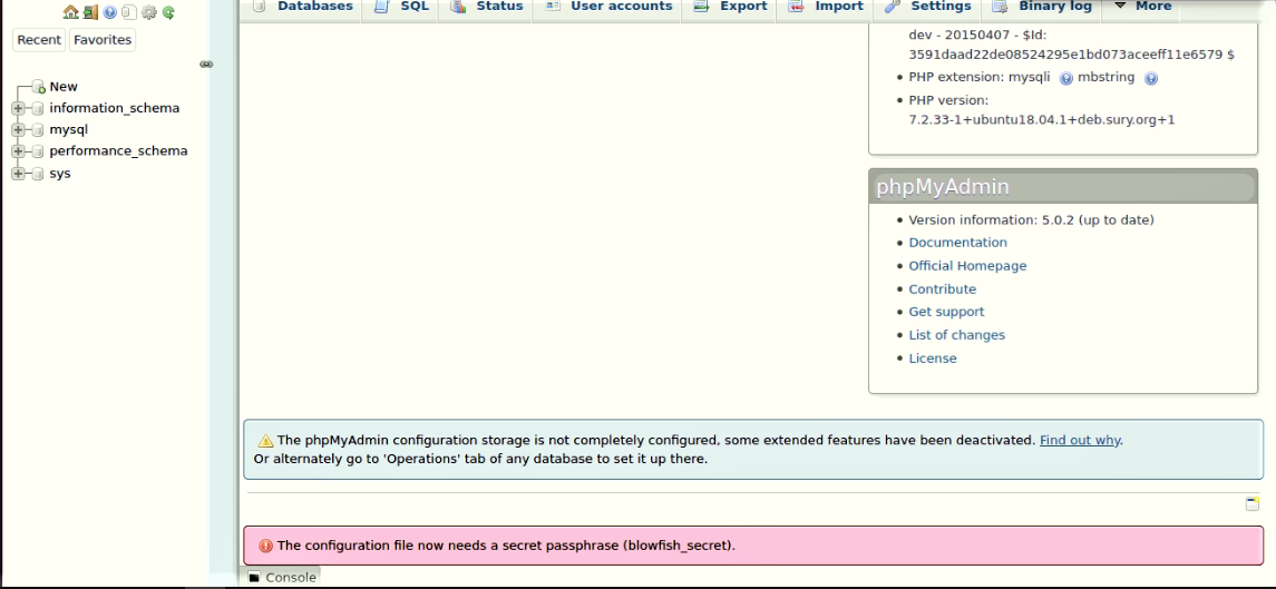 The configuration file now needs a secret passphrase (blowfish_secret).