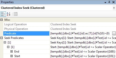 Clustered Index Seek properties for the range query