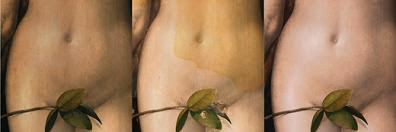 Hoja central que tapa el cuerpo de Eva, detalle del cuadro Eva de Alberto Alberto