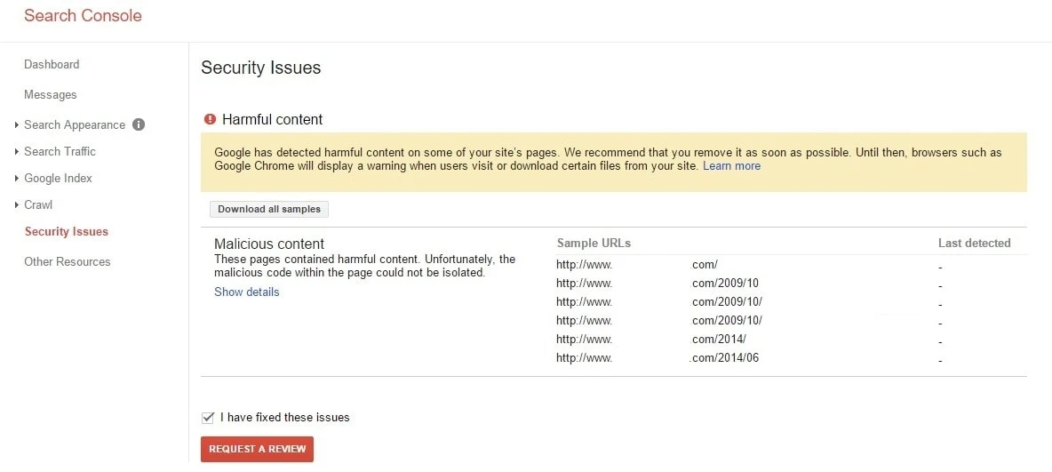 Search Console Security Issues