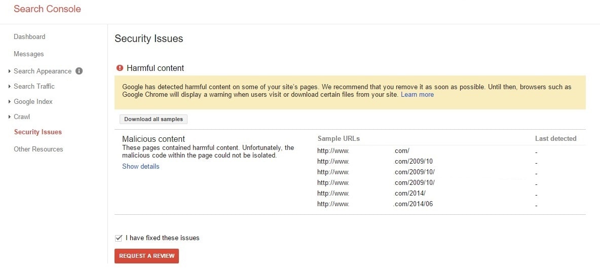 Search Console Security Issues