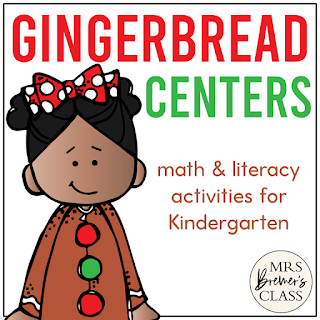 Gingerbread Centers with Math and Literacy Activities for Kindergarten at Christmas