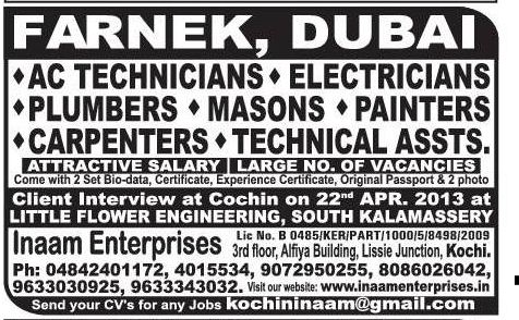 Large No.Of Vacancies In Farnek - Dubai