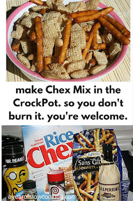 I don't know about you, but I always always burn Chex Mix when I make it in the oven. This is a slow cooker recipe. It takes longer, but that's good for me and my ADHD brain!