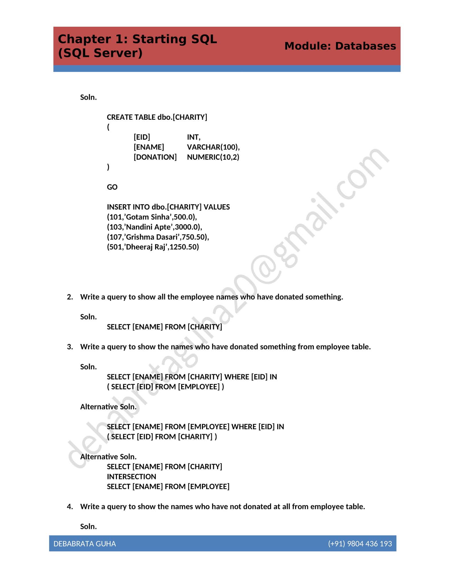 MS SQL SERVER SOLUTION (Chapter 2 ) Combining Result set