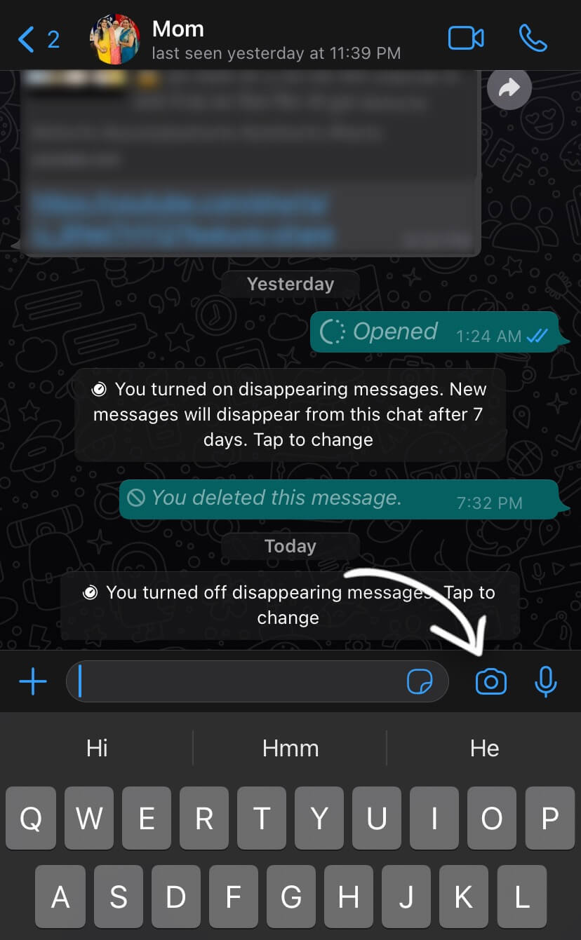 Click camera icon on WhatsApp chat