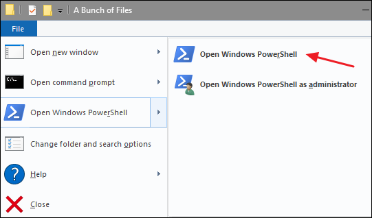 انقر فوق ملف> فتح Windows PowerShell> فتح Windows PowerShell.