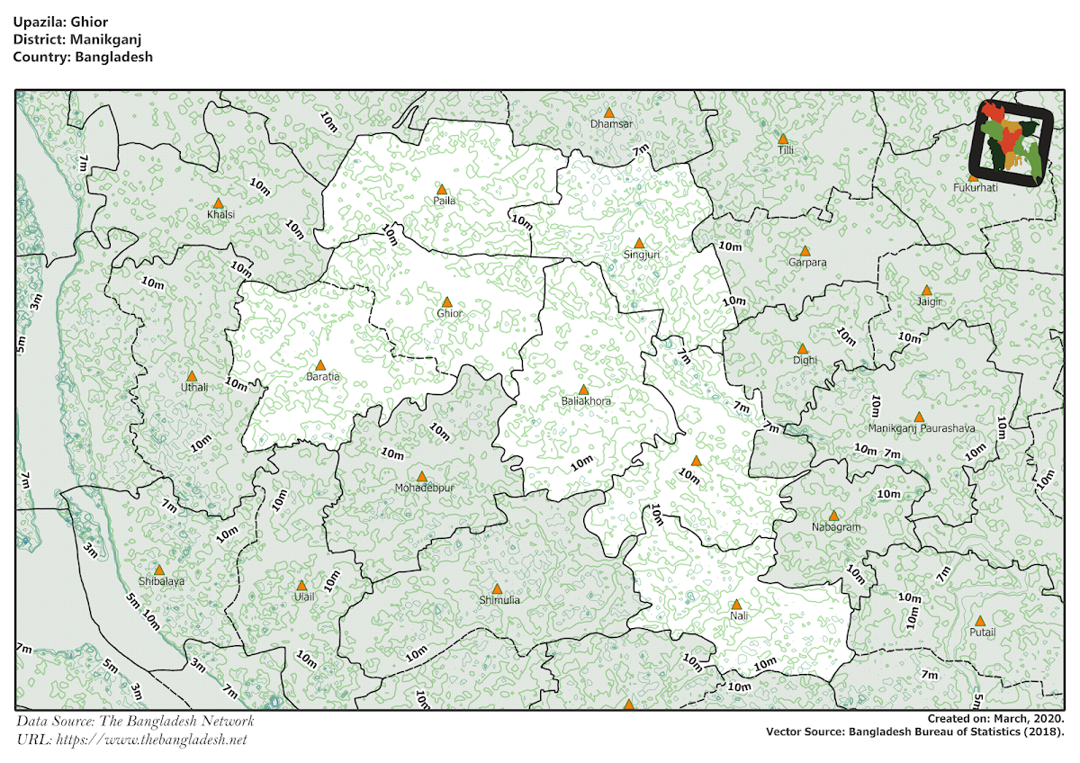 Ghior Upazila Elevation Map Manikganj District Bangladesh