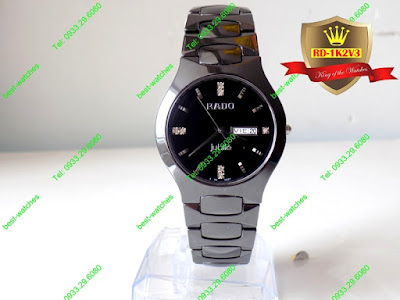 Đồng hồ đeo tay RD 1K2V3 mặt tròn dây đá ceramic đen đẹp xuất sắc
