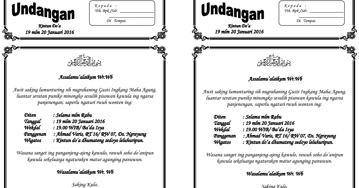 Contoh Undangan Tahlil 7 Hari Orang Meninggal Bahasa Jawa Triprofik Com