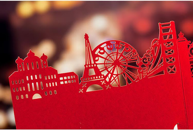 elegant, red, laser cut, design, pattern, wonderland, fairy tale, big ben, eifel tower, gold hot stamping, personalized, personalised, printing, malaysia, bespoke, kuala lumpur, selangor