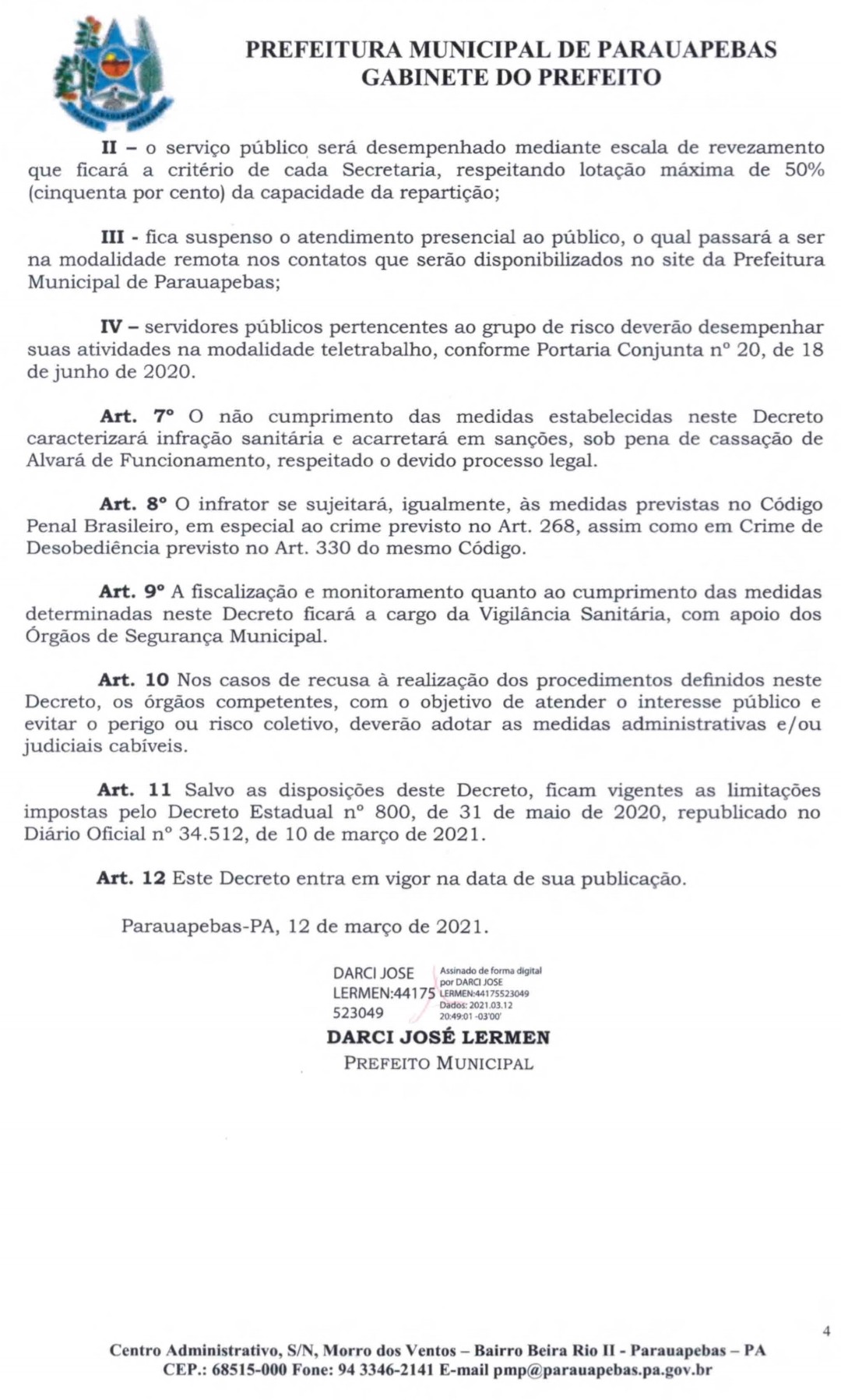 Prefeitura de Parauapebas publica novo decreto com medidas de prevenção a Covid-19