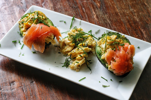 Avocado with Scrambled Egg and Salmon