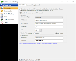 Screen image showing how to setup your SFTP server in OutDisk.