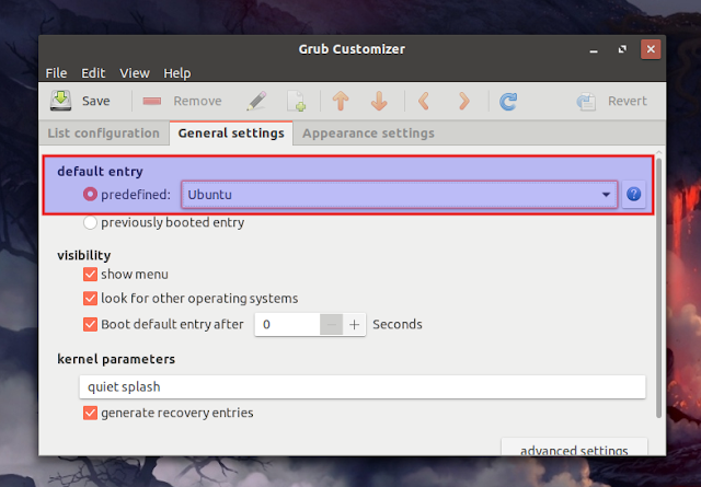 Change GRUB boot menu default selected entry