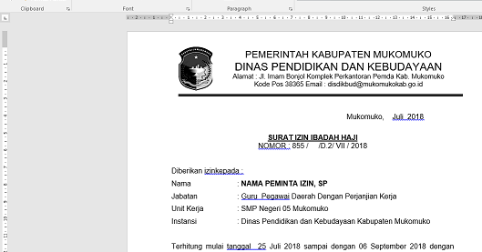 Contoh Surat Izin Cuti Umroh dan Ibadah Haji untuk Pegawai