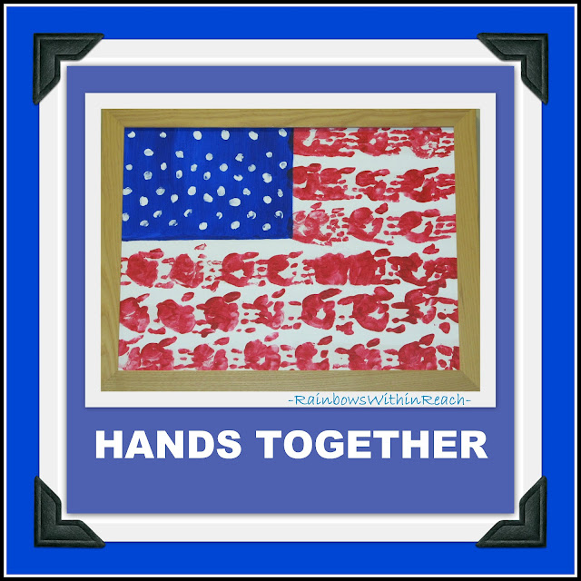 photo of: Flag of painted handprints