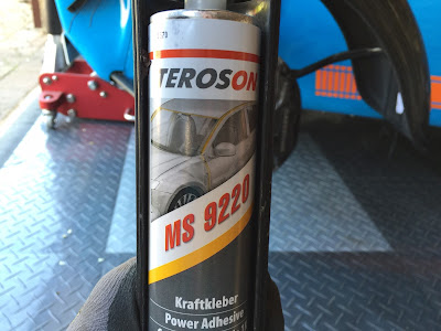 Teroson 9220 used to bond wing to wing stay - when dry it forms a very tough rubber