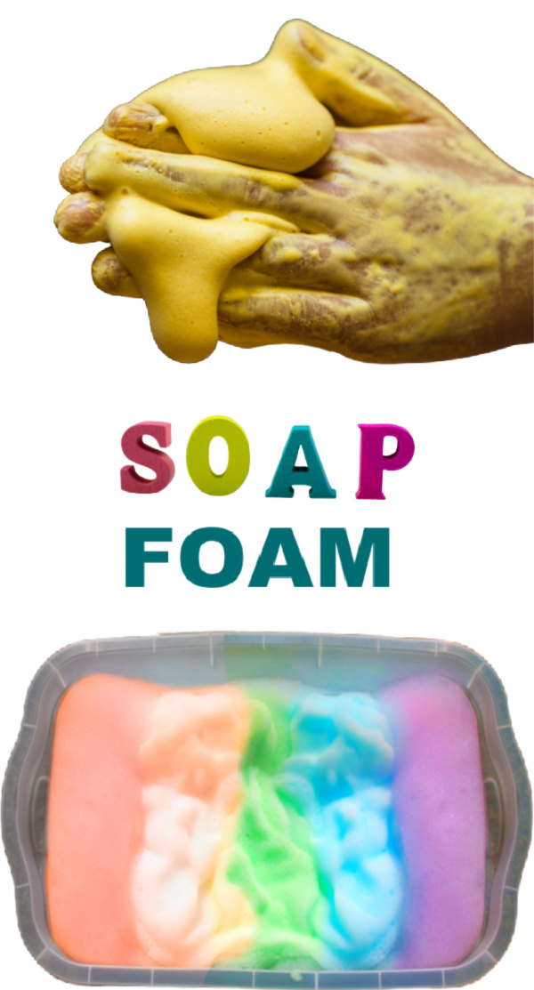 Make rainbow soap foam for kids using Kool-aid! #soapfoam #soapfoamrecipe #playfoamideaskids #rainbowsoap #growingajeweledrose #activitiesforkids