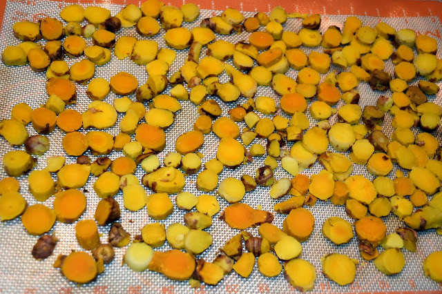 Drying Organic Turmeric- from homegrown rhizomes