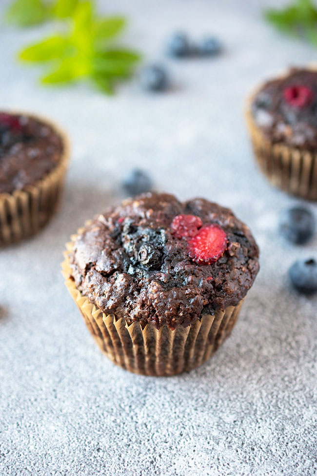 Woman in Real Life Double Chocolate Berry Muffins Recipe (vegan)