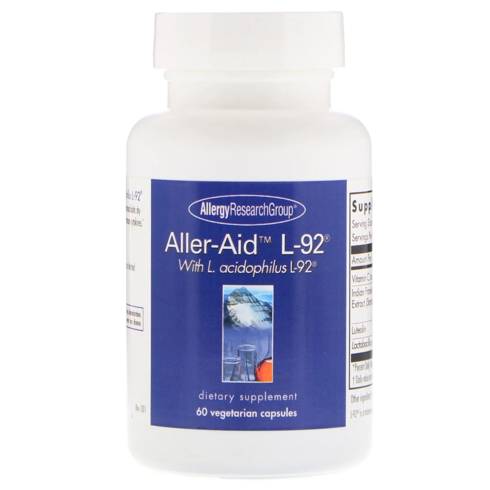 Allergy Research Group, Aller-Aid L-92 с L. Acidophilus L-92, 60 вегетарианских капсул