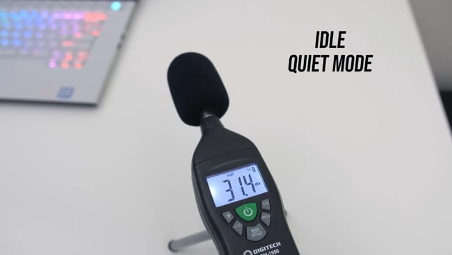 Digitech's sound level meter was measuring the noise produced by fans at idle - quiet mode of Dell Alienware m115 r2 gaming laptop.