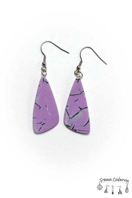 Boucles oreilles pâte polymère WaterColor Mosaic Violet gris Stenna Création Fimo Cernit 