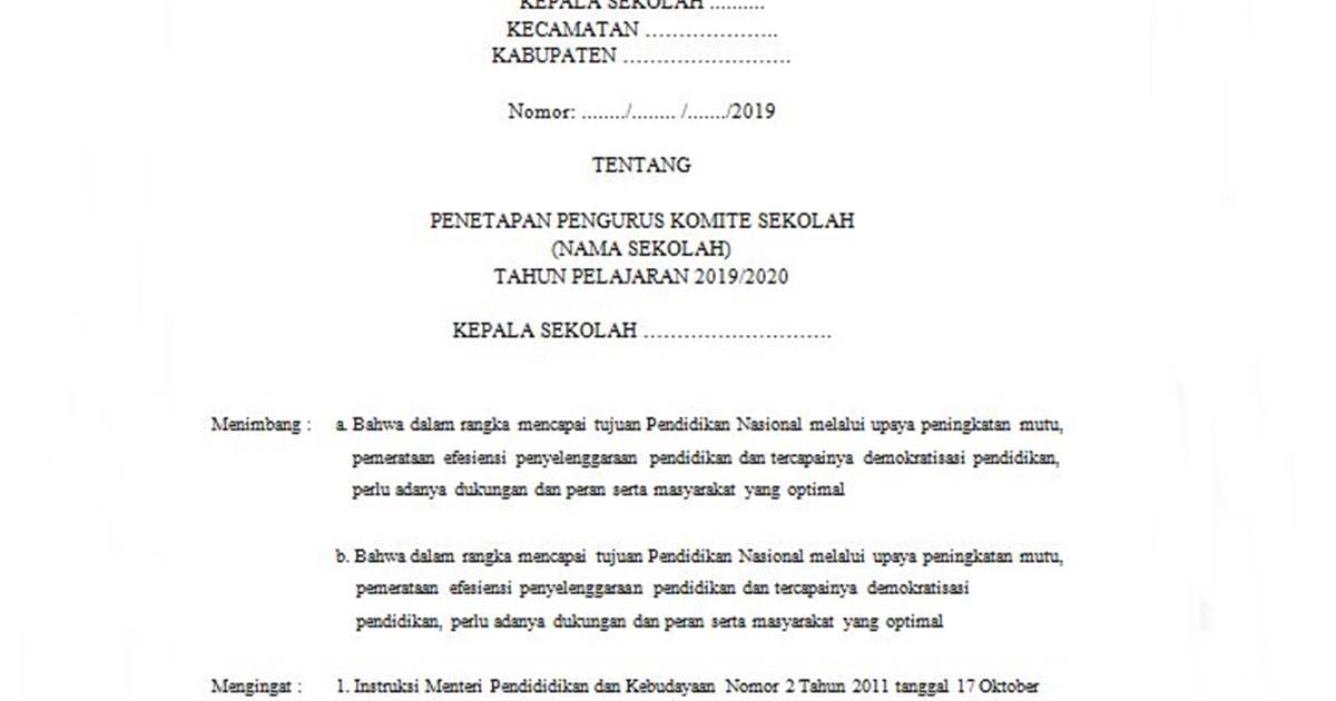 Contoh SK Komite Sekolah 2019/2020 - Dokumen Sekolah Dasar