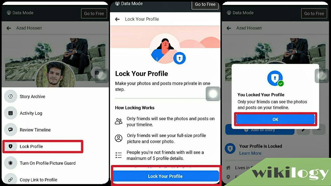 how to lock profile on fb lite
