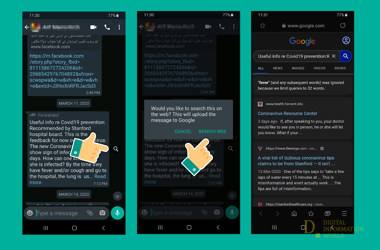 Unsure whether the message your received is factually correct or fake? Thankfully, Whatsapp is here to help. A new feature will let you search the content of forwarded messages in Google search to help you further distilled down your research.