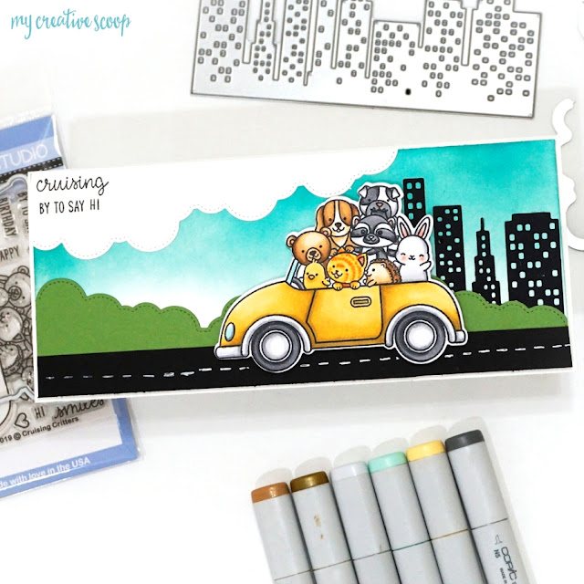 Sunny Studio Stamps: Cruising Critters, Cityscape Border & Fluffy Clouds Border Card with Video Tutorial by Mindy Baxter Sunny Studio Stamps: Cruising Critters, Cityscape Border & Fluffy Clouds Border Card with Video Tutorial by Mindy Baxter