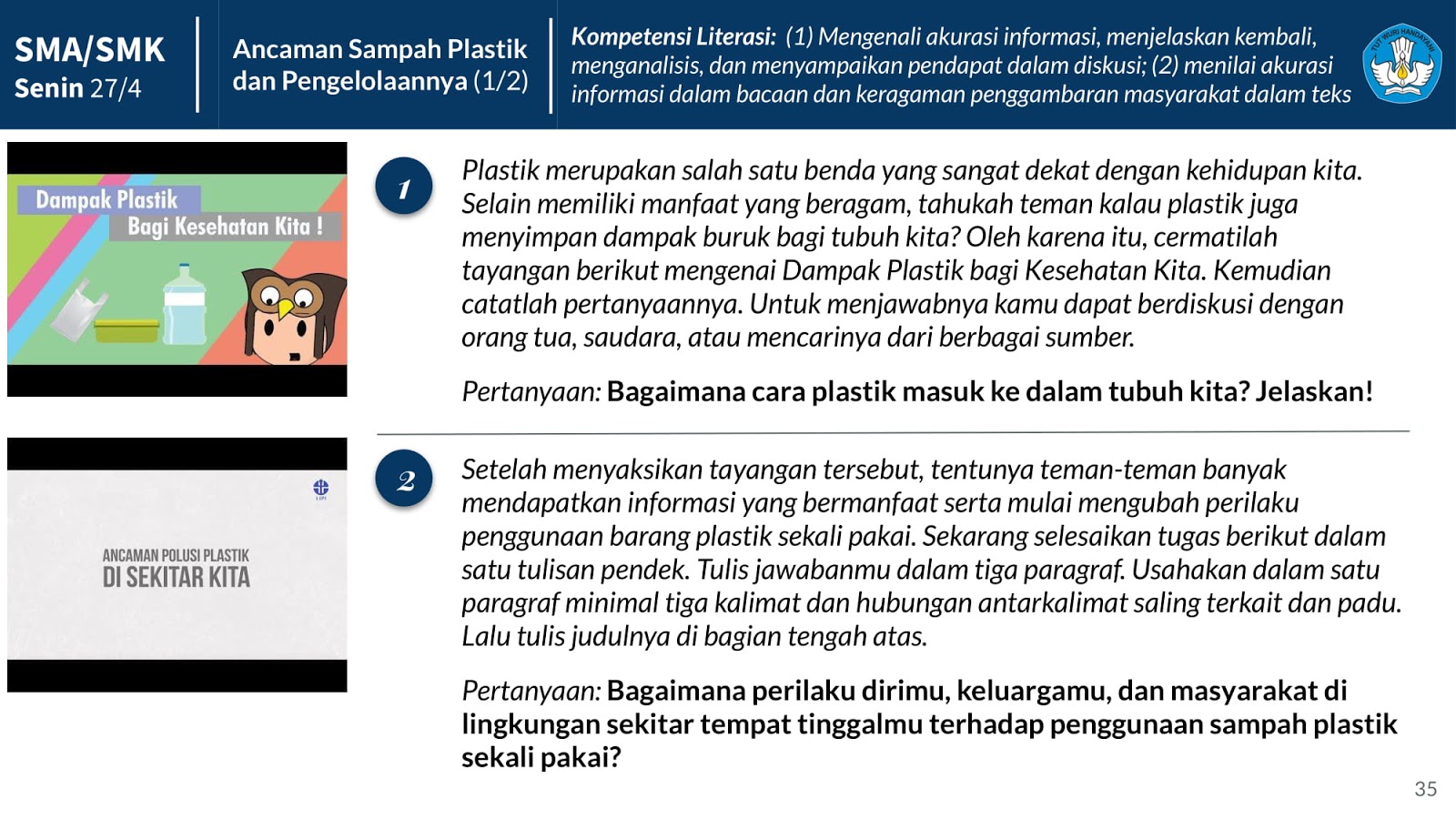 Panduan Program Belajar Dari Rumah Minggu 3 27 April 3 Mei