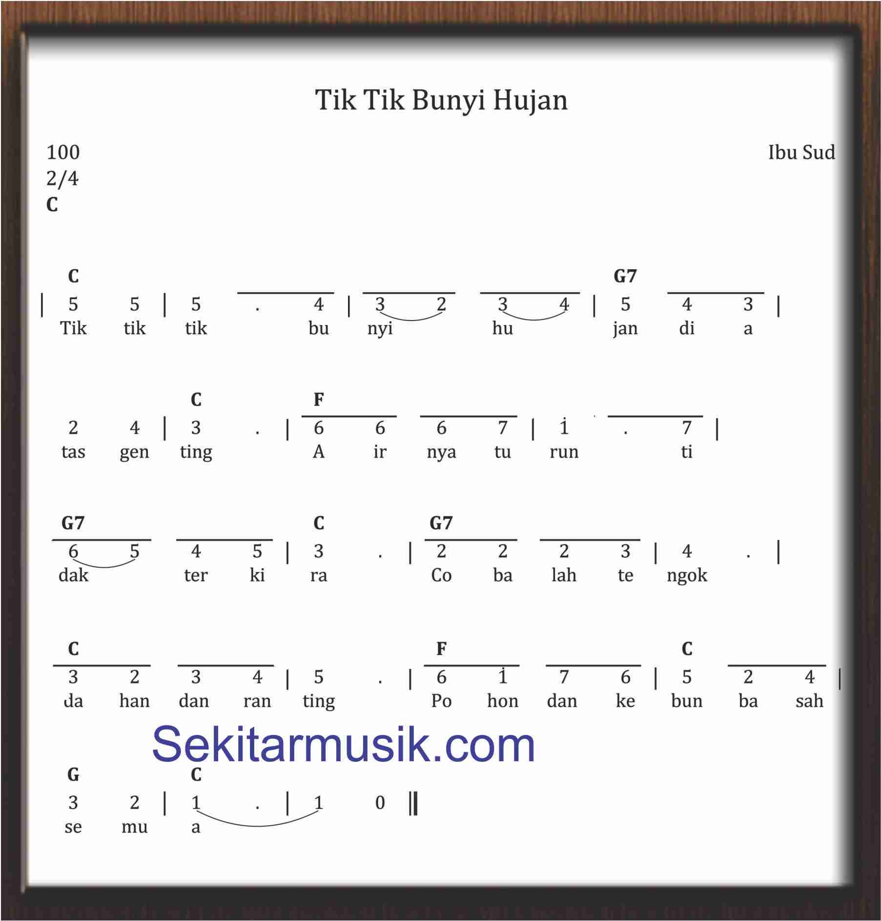 Not Angka Tik Tik Bunyi Hujan Sekitar Musik