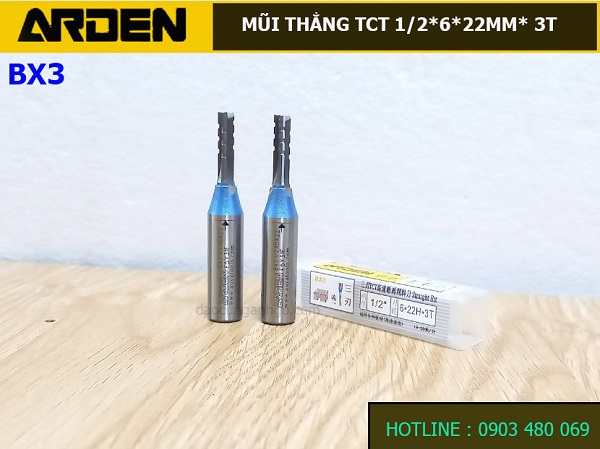 Mũi Router thẳng ARDEN 1/2*6*22mm*3T BX3