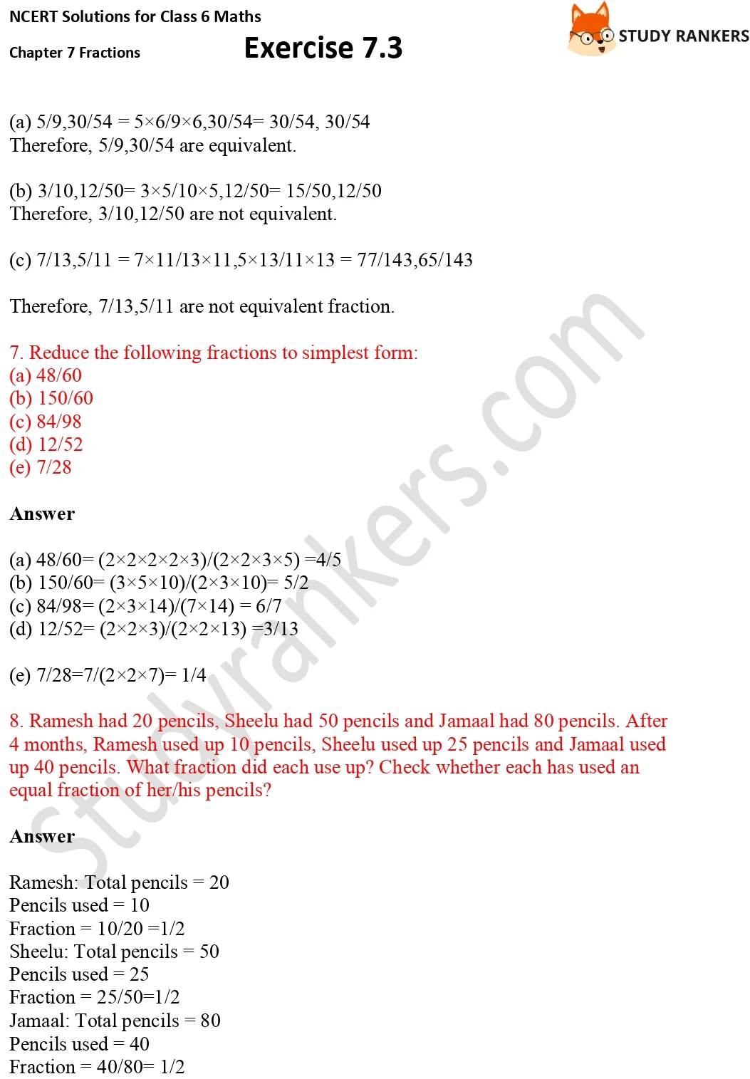NCERT Solutions for Class 6 Maths Chapter 7 Fractions Exercise 7.3 Part 3